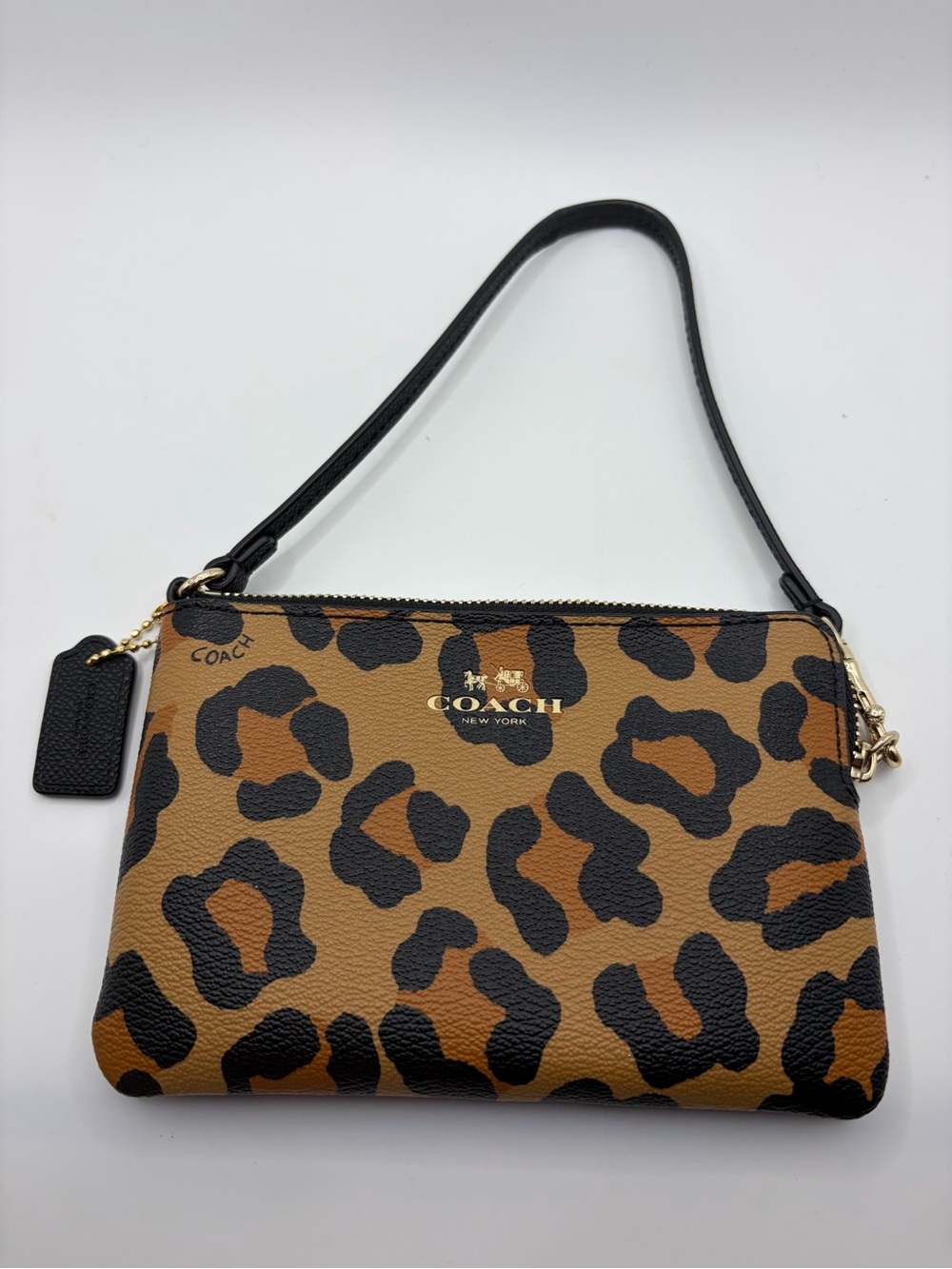 COACH Leopard-Print Wristlet in Brown and Black - Picture 1 of 3